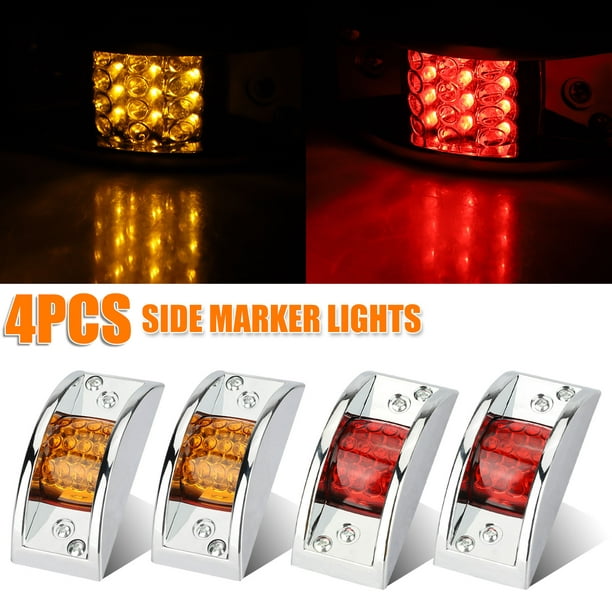 4pcs LED Light 2 Diode Smoke/Amber Universal Mount Clearance Side Marker Trailer